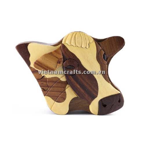 Intarsia wood art wholesale Secret Wooden puzzle box manufacture Handcrafted wooden supplier made in Vietnam a Cow Puzzle Box
