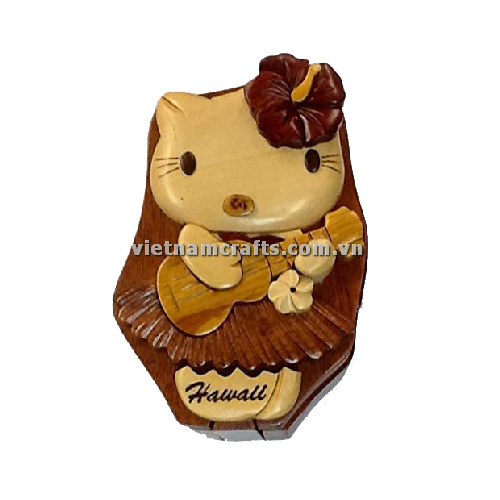 Intarsia wood art wholesale Secret Wooden puzzle box manufacture Handcrafted wooden supplier made in Vietnam a Hello Kitty Puzzle Box