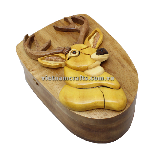 Intarsia wood art wholesale Secret Wooden puzzle box manufacture Handcrafted wooden supplier made in Vietnam a Reindeer Puzzle Box (2)