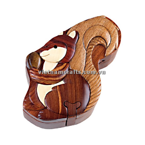 Intarsia wood art wholesale Secret Wooden puzzle box manufacture Handcrafted wooden supplier made in Vietnam a Squirrel Puzzle Box