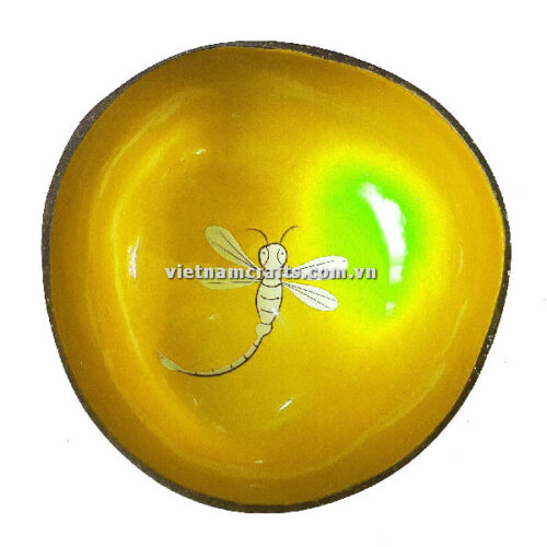 CCB110 Wholesale Eco Friendly Coconut Shell Lacquer Bowls Natural Serving Bowl Coconut Shell Supplier Vietnam Manufacture Dragonfly Yellow