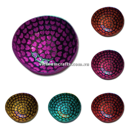 CCB129 Wholesale Eco Friendly Coconut Shell Lacquer Bowls Natural Serving Bowl Coconut Shell Supplier Vietnam Manufacture Mother Of Pearl Heart A