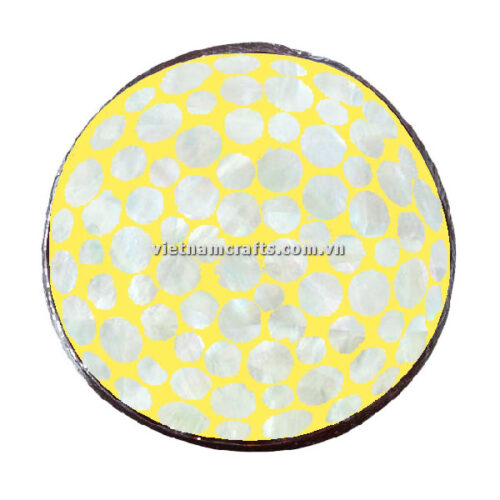 CCB66A Wholesale Eco Friendly Coconut Shell Lacquer Bowls Natural Serving Bowl Coconut Shell Supplier Vietnam Manufacture Yellow
