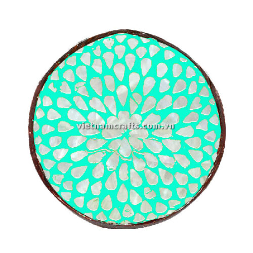 CCB68A Wholesale Eco Friendly Coconut Shell Lacquer Bowls Natural Serving Bowl Coconut Shell Supplier Vietnam Manufacture Turquoise