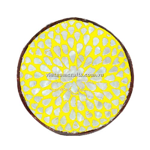 CCB68A Wholesale Eco Friendly Coconut Shell Lacquer Bowls Natural Serving Bowl Coconut Shell Supplier Vietnam Manufacture Yellow