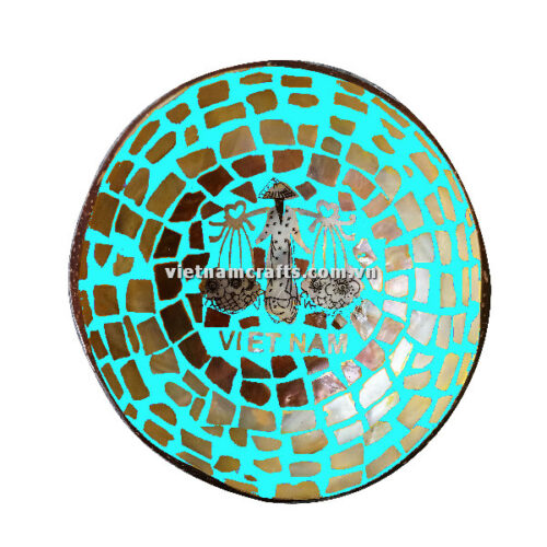 CCB77 Wholesale Eco Friendly Coconut Shell Lacquer Bowls Natural Serving Bowl Coconut Shell Supplier Vietnam Manufacture Turquoise