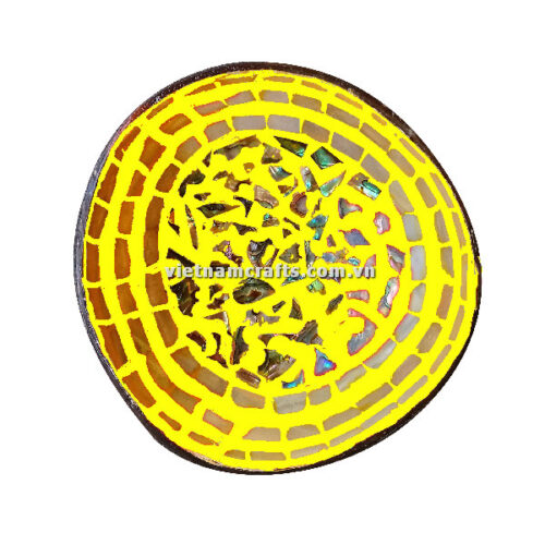 CCB89 Wholesale Eco Friendly Coconut Shell Lacquer Bowls Natural Serving Bowl Coconut Shell Supplier Vietnam Manufacture Yellow