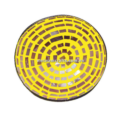 CCB92 Wholesale Eco Friendly Coconut Shell Lacquer Bowls Natural Serving Bowl Coconut Shell Supplier Vietnam Manufacture Yellow