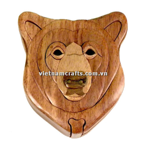 Intarsia wood art wholesale Secret Wooden puzzle box manufacture Handcrafted wooden supplier made in Vietnam Bear Head Puzzle Box