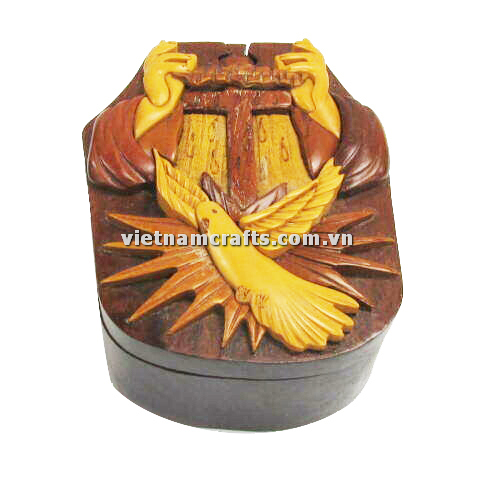Intarsia wood art wholesale Secret Wooden puzzle box manufacture Handcrafted wooden supplier made in Vietnam CROSS WITH DOVES