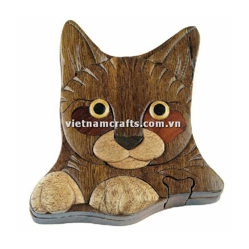 Intarsia wood art wholesale Secret Wooden puzzle box manufacture Handcrafted wooden supplier made in Vietnam Cat B Puzzle Box