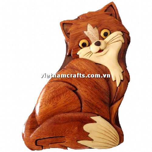 Intarsia wood art wholesale Secret Wooden puzzle box manufacture Handcrafted wooden supplier made in Vietnam Cat Puzzle Box