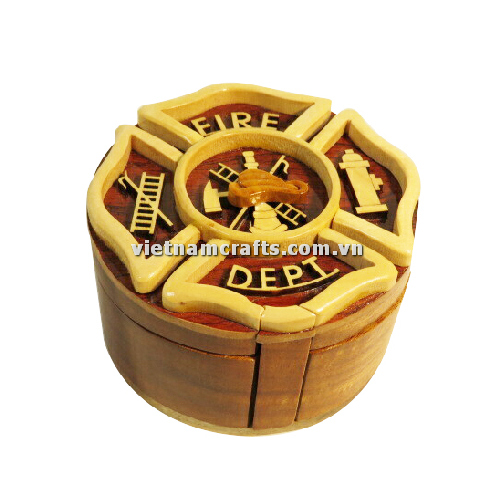 Intarsia wood art wholesale Secret Wooden puzzle box manufacture Handcrafted wooden supplier made in Vietnam FIRE DEPT BOX (1)