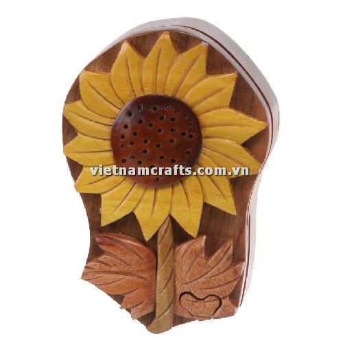 Intarsia wood art wholesale Secret Wooden puzzle box manufacture Handcrafted wooden supplier made in Vietnam Floral Lovely Sunflower (1)
