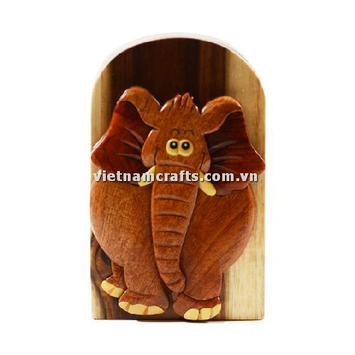 Intarsia wood art wholesale Secret Wooden puzzle box manufacture Handcrafted wooden supplier made in Vietnam Forgetful Elephant