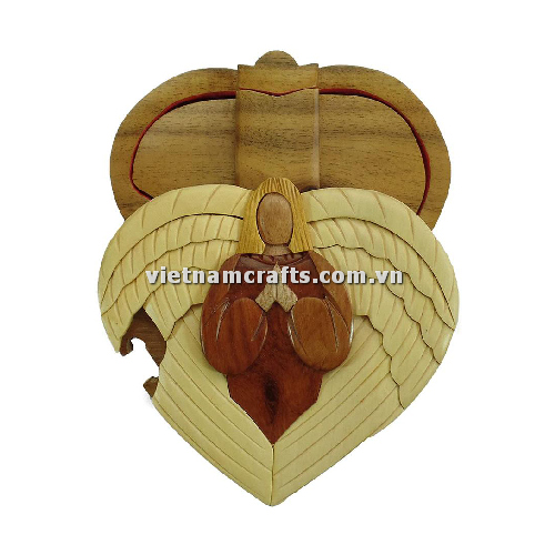 Intarsia wood art wholesale Secret Wooden puzzle box manufacture Handcrafted wooden supplier made in Vietnam Heart Angel of Love Church (1)