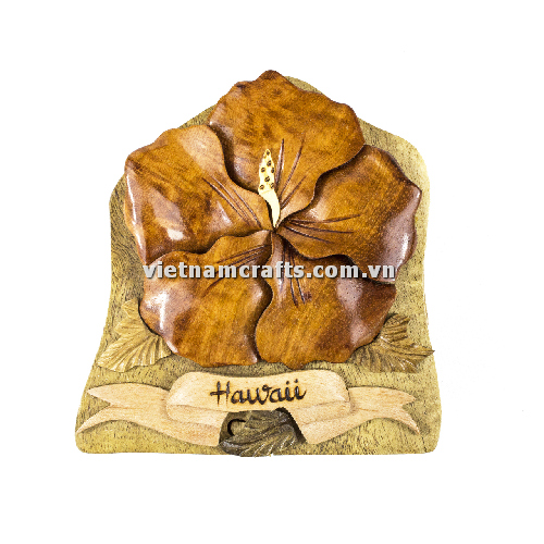 Intarsia wood art wholesale Secret Wooden puzzle box manufacture Handcrafted wooden supplier made in Vietnam Hibiscus Flower