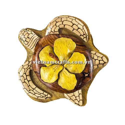 Intarsia wood art wholesale Secret Wooden puzzle box manufacture Handcrafted wooden supplier made in Vietnam Hibiscus Honu (1)