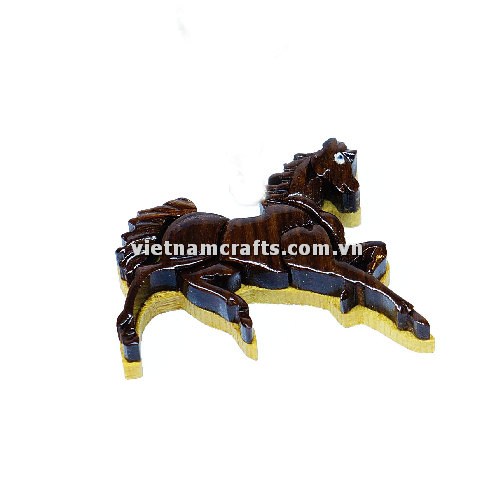 Vietnamcrafts Wholesale Intarsia Wooden Ornament Magnet Wood Carved Handmade Christmas Tree Decor Scroll Saw Holiday 01 Horse