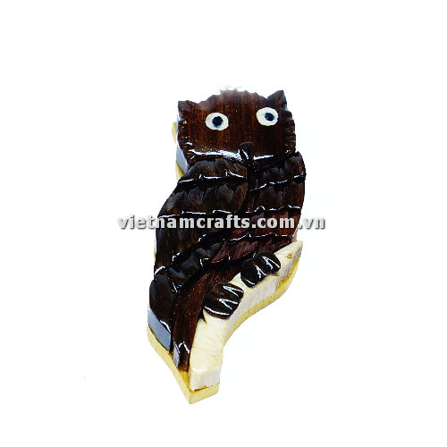 Vietnamcrafts Wholesale Intarsia Wooden Ornament Magnet Wood Carved Handmade Christmas Tree Decor Scroll Saw Holiday 04 Owl