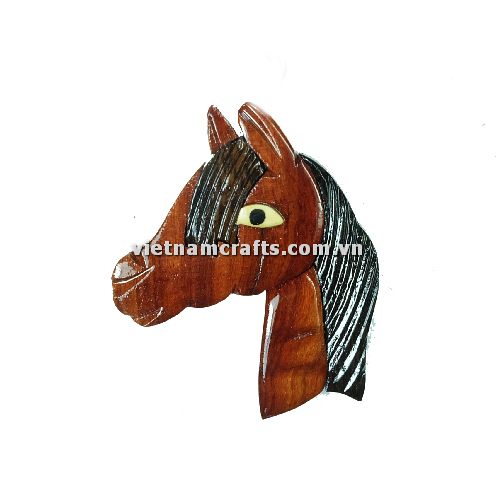 Vietnamcrafts Wholesale Intarsia Wooden Ornament Magnet Wood Carved Handmade Christmas Tree Decor Scroll Saw Holiday 08 Horse