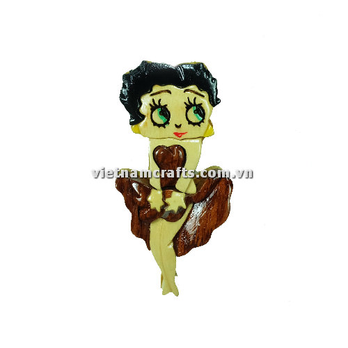 Vietnamcrafts Wholesale Intarsia Wooden Ornament Magnet Wood Carved Handmade Christmas Tree Decor Scroll Saw Holiday 11 Betty Boop