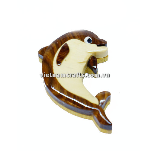 Vietnamcrafts Wholesale Intarsia Wooden Ornament Magnet Wood Carved Handmade Christmas Tree Decor Scroll Saw Holiday 28 Dolphin
