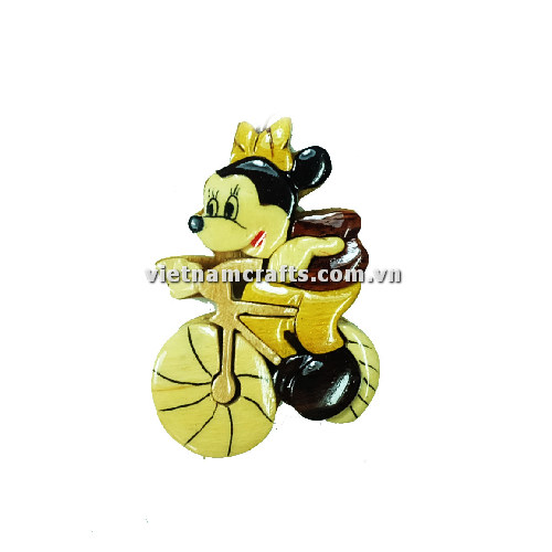 Vietnamcrafts Wholesale Intarsia Wooden Ornament Magnet Wood Carved Handmade Christmas Tree Decor Scroll Saw Holiday 44 Mickey on Bicycle