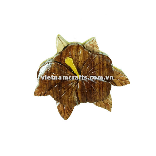 Vietnamcrafts Wholesale Intarsia Wooden Ornament Magnet Wood Carved Handmade Christmas Tree Decor Scroll Saw Holiday 62 Hibiscus Flower