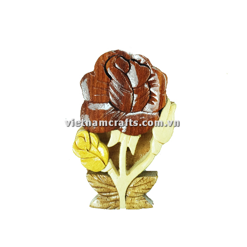 Vietnamcrafts Wholesale Intarsia Wooden Ornament Magnet Wood Carved Handmade Christmas Tree Decor Scroll Saw Holiday 70 Rose