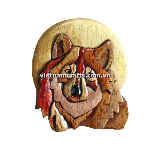 Vietnamcrafts Wholesale Intarsia Wooden Ornament Magnet Wood Carved Handmade Christmas Tree Decor Scroll Saw Holiday 73 Wolf