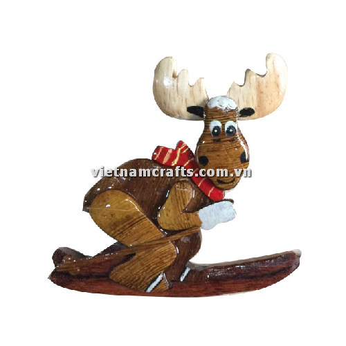 Vietnamcrafts Wholesale Intarsia Wooden Ornament Magnet Wood Carved Handmade Christmas Tree Decor Scroll Saw Holiday 74 Reindeer