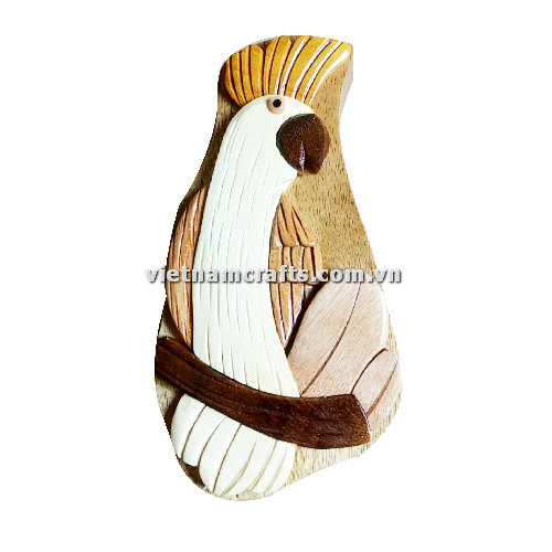 Intarsia wood art wholesale Secret Wooden puzzle box manufacture Handcrafted wooden supplier made in Vietnam Parrot Puzzle Box IB150