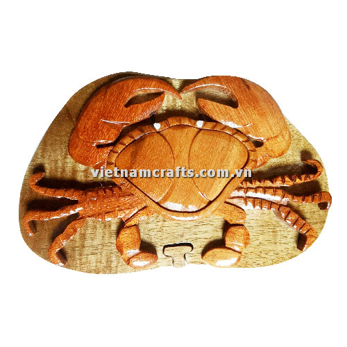 Intarsia wood art wholesale Secret Wooden puzzle box manufacture Handcrafted wooden supplier made in Vietnam Puzzle Box Crab IB152
