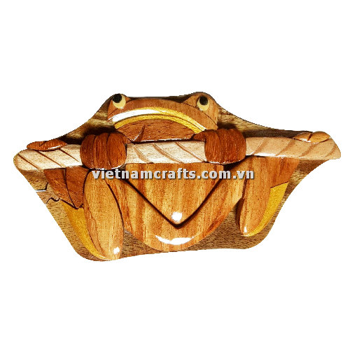 Intarsia wood art wholesale Secret Wooden puzzle box manufacture Handcrafted wooden supplier made in Vietnam Puzzle Box Frog IB153