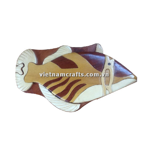 Intarsia wood art wholesale Secret Wooden puzzle box manufacture Handcrafted wooden supplier made in Vietnam Puzzle Box Humu Fish IB154