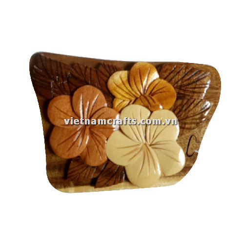 Intarsia wood art wholesale Secret Wooden puzzle box manufacture Handcrafted wooden supplier made in Vietnam Puzzle Box Plumeria IB158