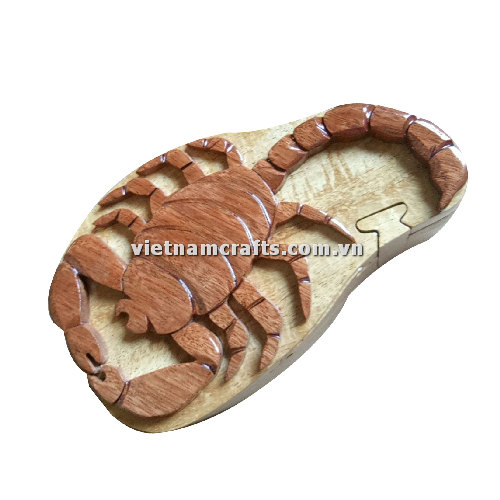 Intarsia wood art wholesale Secret Wooden puzzle box manufacture Handcrafted wooden supplier made in Vietnam Puzzle Box Scorpion IB159