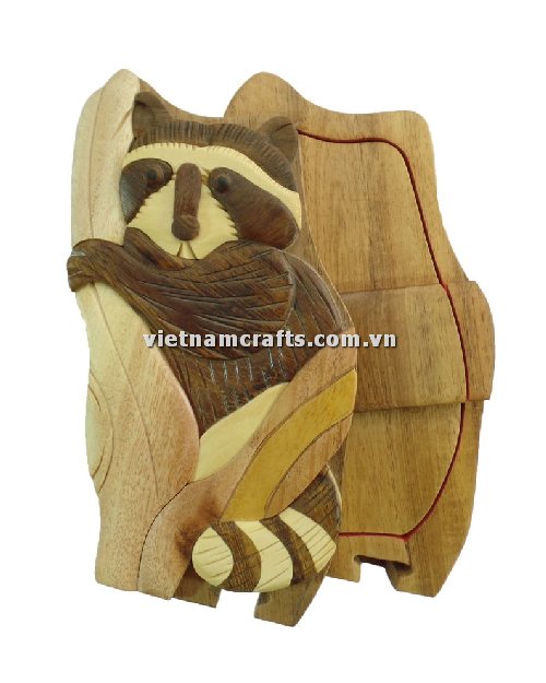 IB163 Intarsia wood art wholesale Secret Wooden puzzle box manufacture Handcrafted wooden supplier made in Vietnam Raccon Puzzle Box