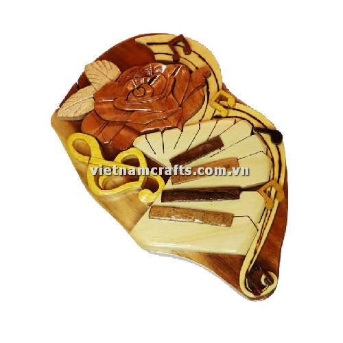 IB164 Intarsia wood art wholesale Secret Wooden puzzle box manufacture Handcrafted wooden supplier made in Vietnam Rose And Key Puzzle Box