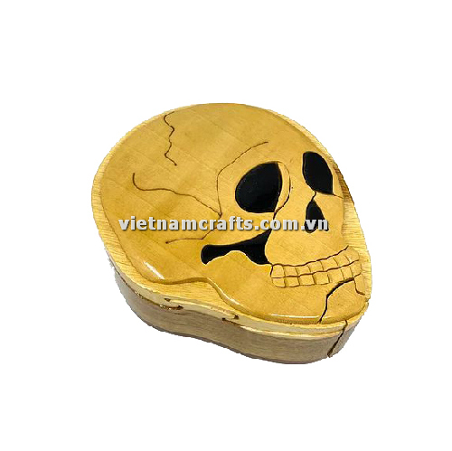 IB165 Intarsia wood art wholesale Secret Wooden puzzle box manufacture Handcrafted wooden supplier made in Vietnam Skull Head Puzzle Box