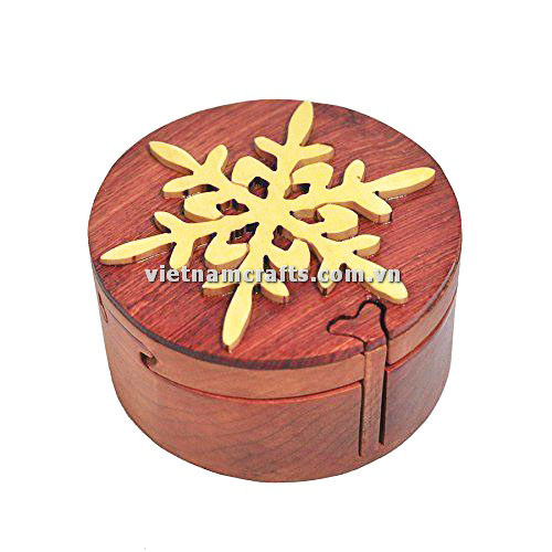IB167 Intarsia wood art wholesale Secret Wooden puzzle box manufacture Handcrafted wooden supplier made in Vietnam Snowflake B Puzzle Box