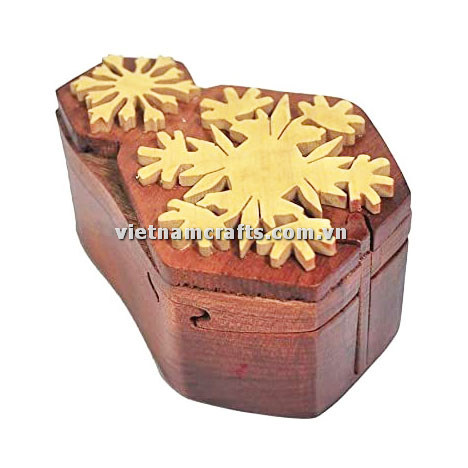 IB168 Intarsia wood art wholesale Secret Wooden puzzle box manufacture Handcrafted wooden supplier made in Vietnam Snowflake Puzzle Box