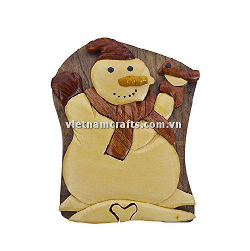 IB169 Intarsia wood art wholesale Secret Wooden puzzle box manufacture Handcrafted wooden supplier made in Vietnam Snowman Puzzle Box