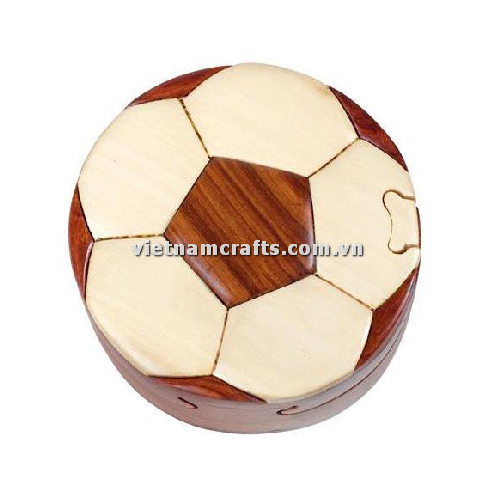 IB170 Intarsia wood art wholesale Secret Wooden puzzle box manufacture Handcrafted wooden supplier made in Vietnam Soccer Ball