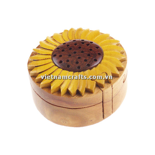 IB173 Intarsia wood art wholesale Secret Wooden puzzle box manufacture Handcrafted wooden supplier made in Vietnam sunflower