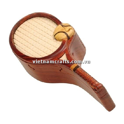 IB175 Intarsia wood art wholesale Secret Wooden puzzle box manufacture Handcrafted wooden supplier made in Vietnam Tennis Rack