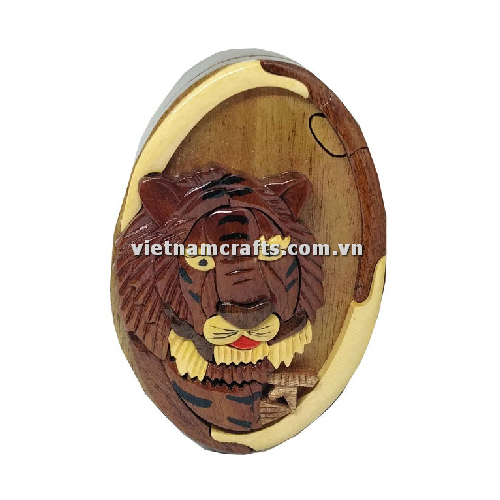 IB177 Intarsia wood art wholesale Secret Wooden puzzle box manufacture Handcrafted wooden supplier made in Vietnam Tiger