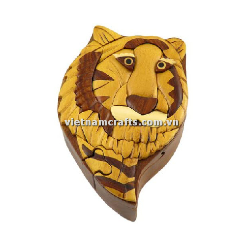 IB178 Intarsia wood art wholesale Secret Wooden puzzle box manufacture Handcrafted wooden supplier made in Vietnam Tiger