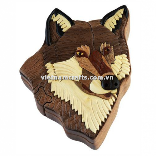 IB181 Intarsia wood art wholesale Secret Wooden puzzle box manufacture Handcrafted wooden supplier made in Vietnam Wolf
